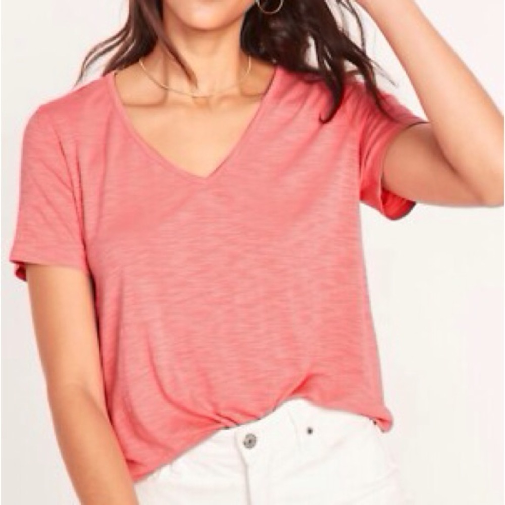 Old Navy Women M Coral Slub Jersey Short Sleeve Luxe V-Neck T-Shirt NWT